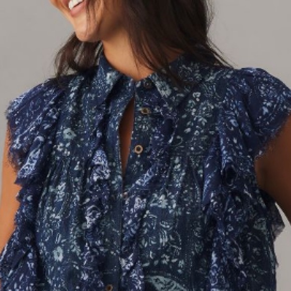 NWT Anthropologie Pilcro Sleeveless Ruffled Floral print Buttondown Blouse L - Picture 4 of 10